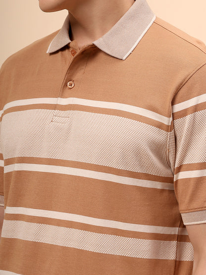 T-Shirt for Men | Breathable & Soft with Color Fastness Regular Fit Polo Neck Cotton Fabric Striped Pattern
