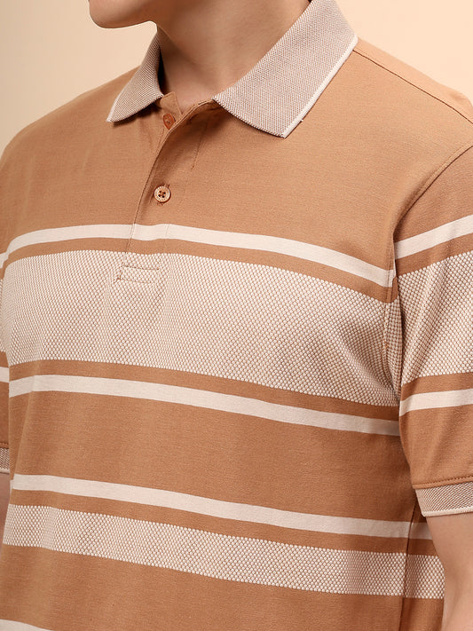 T-Shirt for Men | Breathable & Soft with Color Fastness Regular Fit Polo Neck Cotton Fabric Striped Pattern