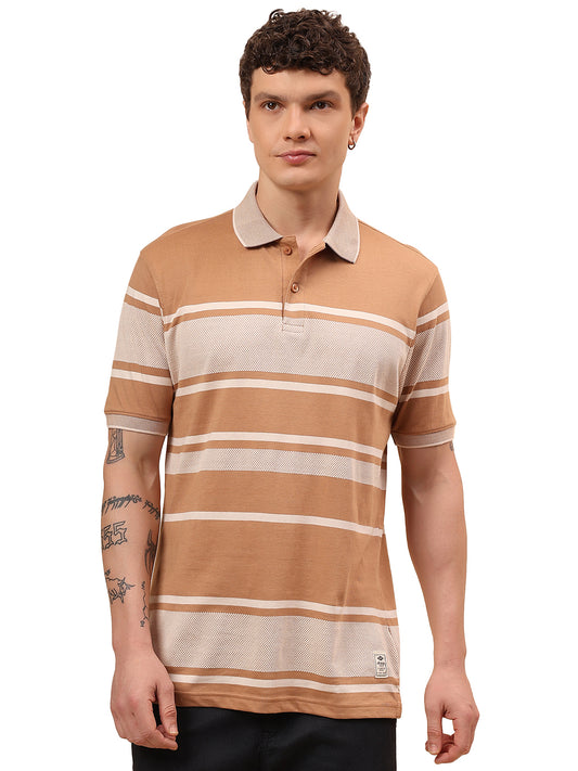 T-Shirt for Men | Breathable & Soft with Color Fastness Regular Fit Polo Neck Cotton Fabric Striped Pattern