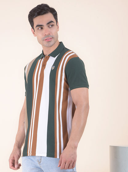 T-Shirt for Men | Breathable & Soft with Color Fastness Regular Fit Polo Neck Poly Cotton Fabric Striped Pattern