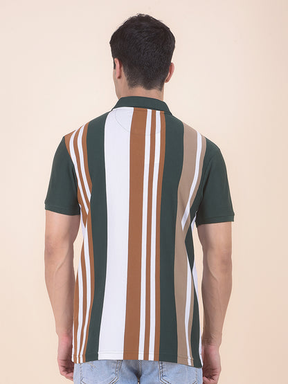 T-Shirt for Men | Breathable & Soft with Color Fastness Regular Fit Polo Neck Poly Cotton Fabric Striped Pattern