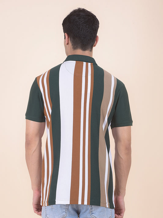 T-Shirt for Men | Breathable & Soft with Color Fastness Regular Fit Polo Neck Poly Cotton Fabric Striped Pattern