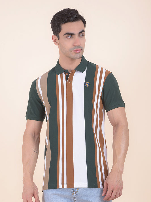 T-Shirt for Men | Breathable & Soft with Color Fastness Regular Fit Polo Neck Poly Cotton Fabric Striped Pattern