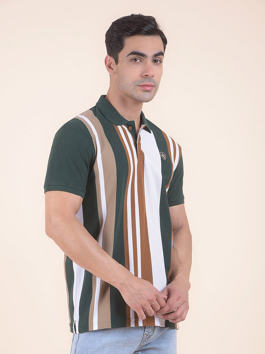 T-Shirt for Men | Breathable & Soft with Color Fastness Regular Fit Polo Neck Poly Cotton Fabric Striped Pattern