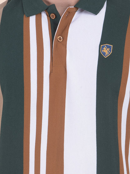 T-Shirt for Men | Breathable & Soft with Color Fastness Regular Fit Polo Neck Poly Cotton Fabric Striped Pattern