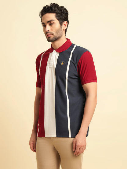 T-Shirt for Men | Breathable & Soft with Color Fastness Regular Fit Polo Neck Poly Cotton Fabric Colour Block Pattern