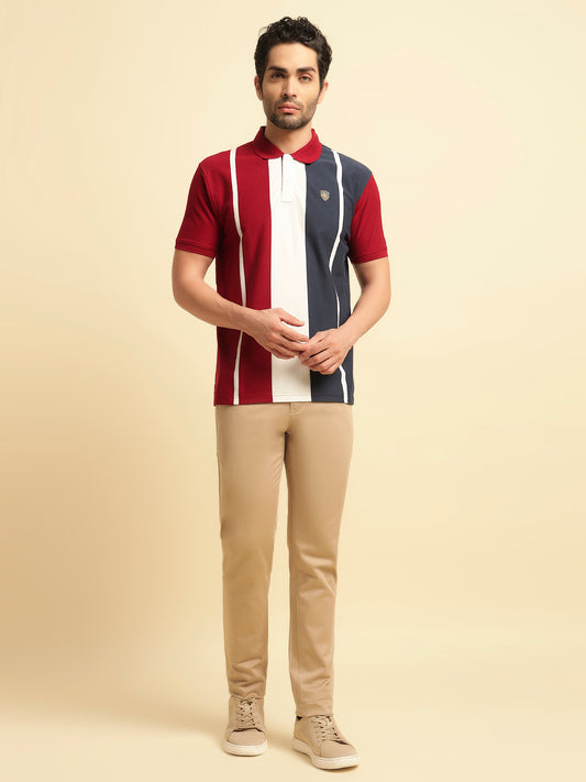 T-Shirt for Men | Breathable & Soft with Color Fastness Regular Fit Polo Neck Poly Cotton Fabric Colour Block Pattern