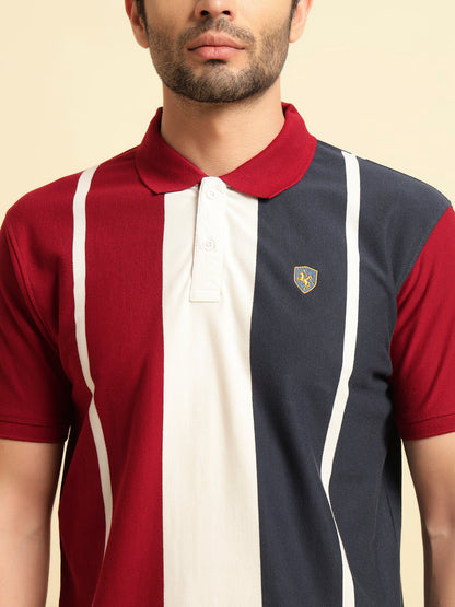 T-Shirt for Men | Breathable & Soft with Color Fastness Regular Fit Polo Neck Poly Cotton Fabric Colour Block Pattern