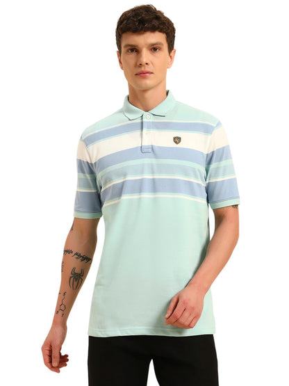 T-Shirt for Men | Breathable & Soft with Color Fastness Regular Fit Polo Neck Poly Cotton Fabric Striped Pattern