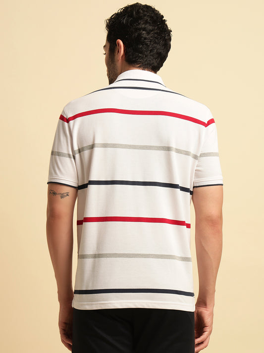 T-Shirt for Men | Breathable & Soft with Color Fastness Regular Fit Polo Neck Poly Cotton Fabric Striped Pattern