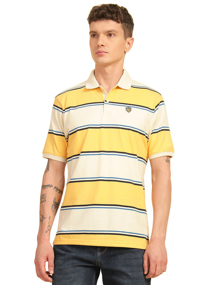 T-Shirt for Men | Breathable & Soft with Color Fastness Regular Fit Polo Neck Poly Cotton Fabric Striped Pattern
