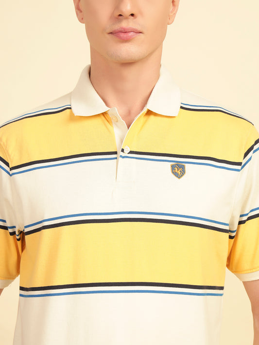 T-Shirt for Men | Breathable & Soft with Color Fastness Regular Fit Polo Neck Poly Cotton Fabric Striped Pattern