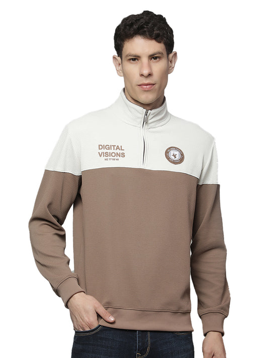 T-Shirt for Men | Breathable & Soft with Color Fastness Regular Fit Mock Neck Poly Cotton Fabric Colour Block Pattern