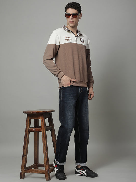 T-Shirt for Men | Breathable & Soft with Color Fastness Regular Fit Mock Neck Poly Cotton Fabric Colour Block Pattern