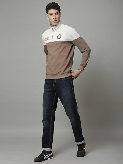 T-Shirt for Men | Breathable & Soft with Color Fastness Regular Fit Mock Neck Poly Cotton Fabric Colour Block Pattern