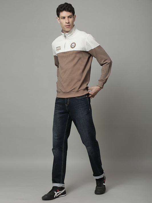 T-Shirt for Men | Breathable & Soft with Color Fastness Regular Fit Mock Neck Poly Cotton Fabric Colour Block Pattern