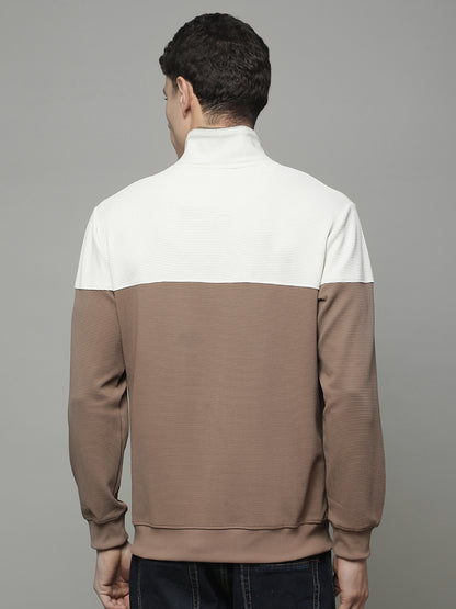 T-Shirt for Men | Breathable & Soft with Color Fastness Regular Fit Mock Neck Poly Cotton Fabric Colour Block Pattern