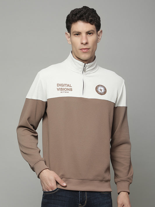 T-Shirt for Men | Breathable & Soft with Color Fastness Regular Fit Mock Neck Poly Cotton Fabric Colour Block Pattern