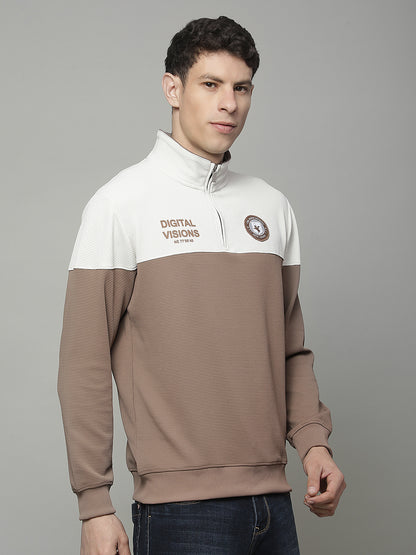 T-Shirt for Men | Breathable & Soft with Color Fastness Regular Fit Mock Neck Poly Cotton Fabric Colour Block Pattern