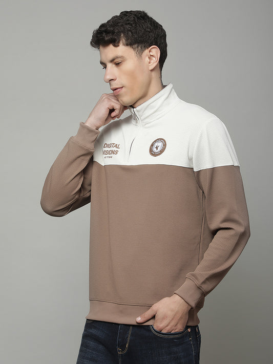 T-Shirt for Men | Breathable & Soft with Color Fastness Regular Fit Mock Neck Poly Cotton Fabric Colour Block Pattern