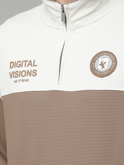 T-Shirt for Men | Breathable & Soft with Color Fastness Regular Fit Mock Neck Poly Cotton Fabric Colour Block Pattern