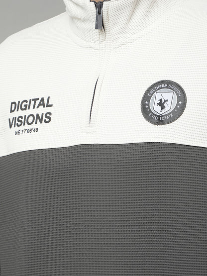 T-Shirt for Men | Breathable & Soft with Color Fastness Regular Fit Mock Neck Poly Cotton Fabric Colour Block Pattern