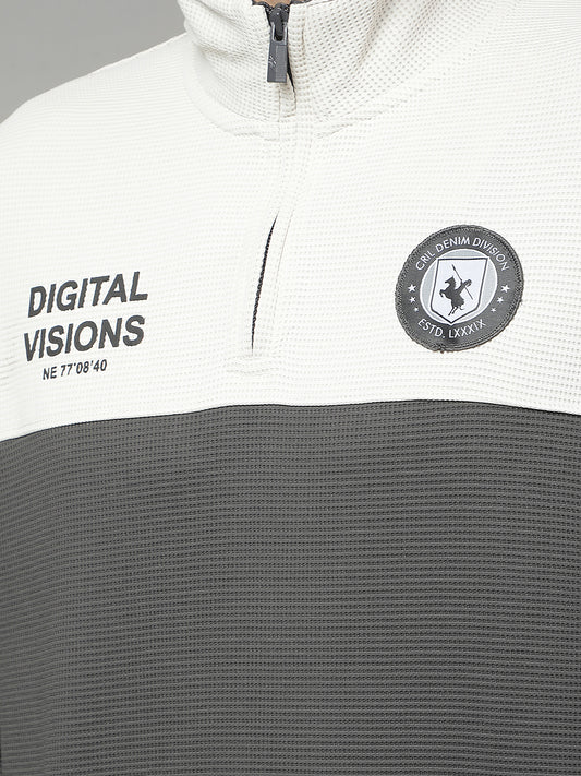 T-Shirt for Men | Breathable & Soft with Color Fastness Regular Fit Mock Neck Poly Cotton Fabric Colour Block Pattern