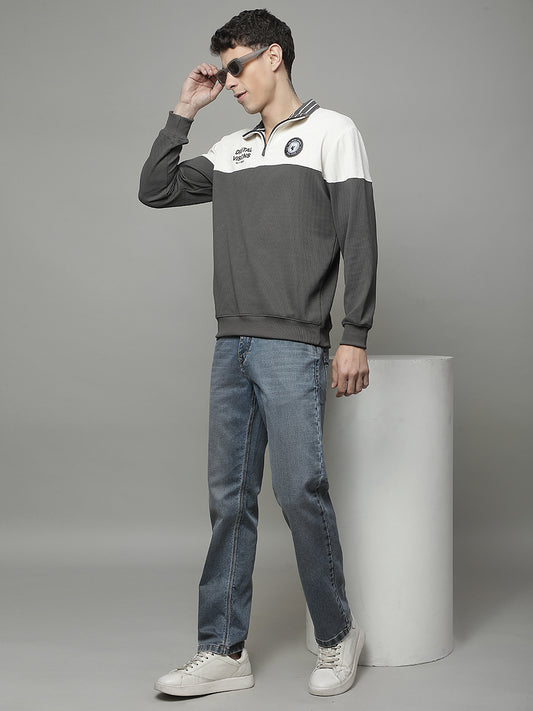 T-Shirt for Men | Breathable & Soft with Color Fastness Regular Fit Mock Neck Poly Cotton Fabric Colour Block Pattern