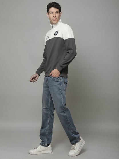 T-Shirt for Men | Breathable & Soft with Color Fastness Regular Fit Mock Neck Poly Cotton Fabric Colour Block Pattern