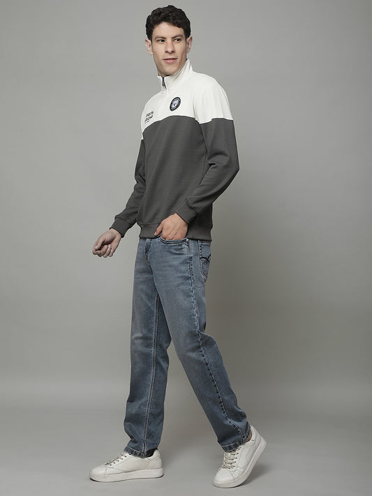 T-Shirt for Men | Breathable & Soft with Color Fastness Regular Fit Mock Neck Poly Cotton Fabric Colour Block Pattern