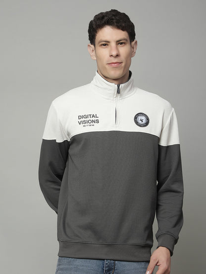 T-Shirt for Men | Breathable & Soft with Color Fastness Regular Fit Mock Neck Poly Cotton Fabric Colour Block Pattern