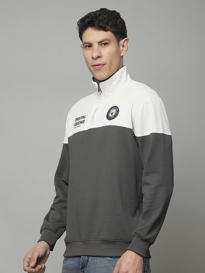 T-Shirt for Men | Breathable & Soft with Color Fastness Regular Fit Mock Neck Poly Cotton Fabric Colour Block Pattern