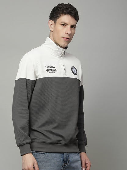 T-Shirt for Men | Breathable & Soft with Color Fastness Regular Fit Mock Neck Poly Cotton Fabric Colour Block Pattern