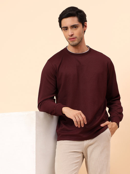 T-Shirt for Men l Breathable & Soft with Color Fastness Regular Fit Poly Cotton Fabric Self Design Pattern