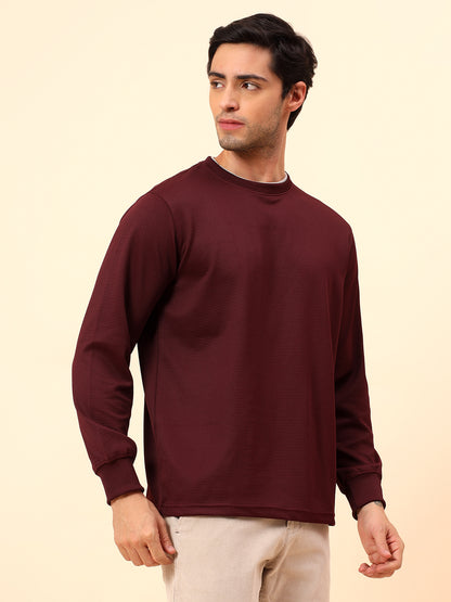 T-Shirt for Men l Breathable & Soft with Color Fastness Regular Fit Poly Cotton Fabric Self Design Pattern