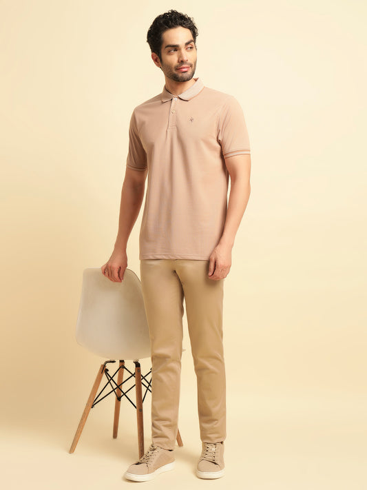 T-Shirt for Men | Breathable & Soft with Color Fastness Regular Fit Polo Neck Poly Cotton Fabric Solid Pattern