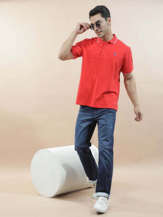 T-Shirt for Men | Breathable & Soft with Color Fastness Regular Fit Polo Neck Poly Cotton Fabric Solid Pattern