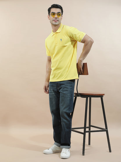 T-Shirt for Men | Breathable & Soft with Color Fastness Regular Fit Polo Neck Poly Cotton Fabric Solid Pattern