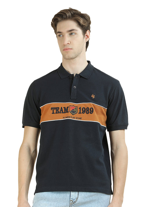 T-Shirt for Men | Breathable & Soft with Color Fastness Regular Fit Polo Neck Poly Cotton Fabric Colorblocked Pattern