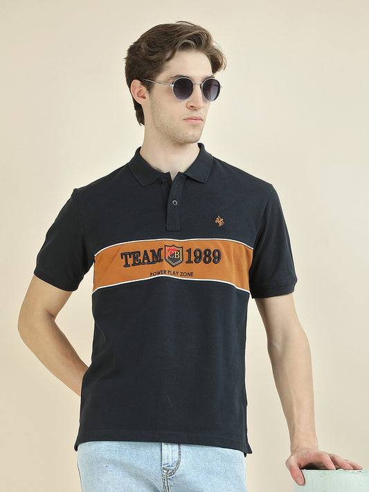 T-Shirt for Men | Breathable & Soft with Color Fastness Regular Fit Polo Neck Poly Cotton Fabric Colorblocked Pattern