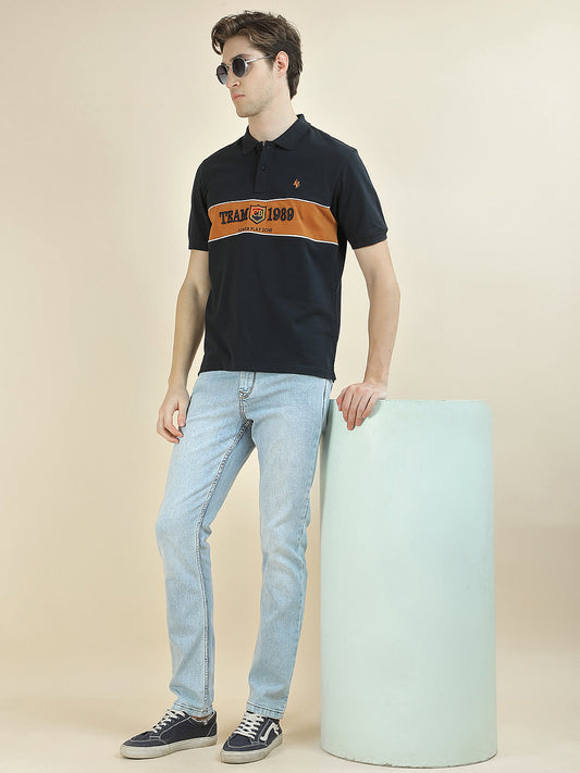T-Shirt for Men | Breathable & Soft with Color Fastness Regular Fit Polo Neck Poly Cotton Fabric Colorblocked Pattern