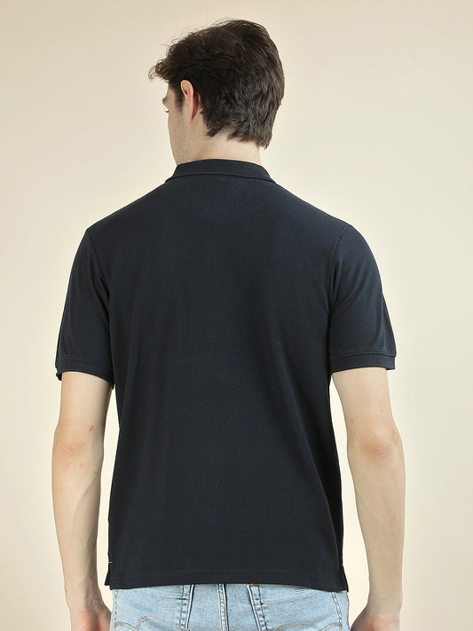 T-Shirt for Men | Breathable & Soft with Color Fastness Regular Fit Polo Neck Poly Cotton Fabric Colorblocked Pattern