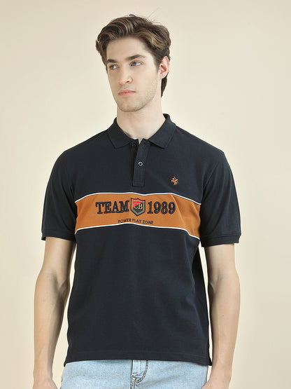 T-Shirt for Men | Breathable & Soft with Color Fastness Regular Fit Polo Neck Poly Cotton Fabric Colorblocked Pattern