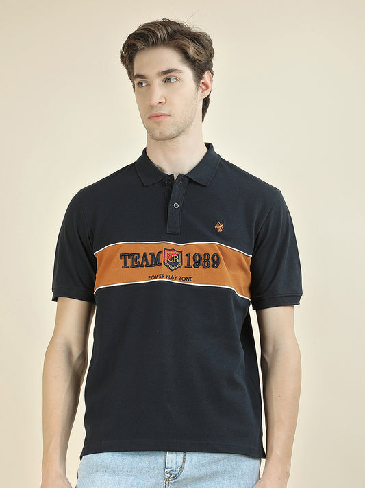T-Shirt for Men | Breathable & Soft with Color Fastness Regular Fit Polo Neck Poly Cotton Fabric Colorblocked Pattern
