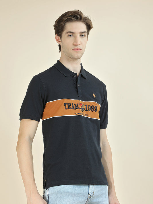 T-Shirt for Men | Breathable & Soft with Color Fastness Regular Fit Polo Neck Poly Cotton Fabric Colorblocked Pattern