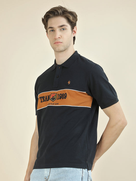 T-Shirt for Men | Breathable & Soft with Color Fastness Regular Fit Polo Neck Poly Cotton Fabric Colorblocked Pattern
