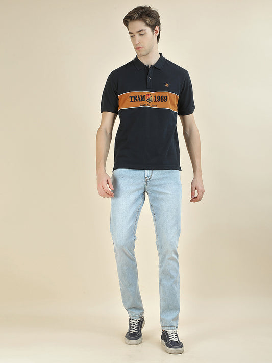 T-Shirt for Men | Breathable & Soft with Color Fastness Regular Fit Polo Neck Poly Cotton Fabric Colorblocked Pattern