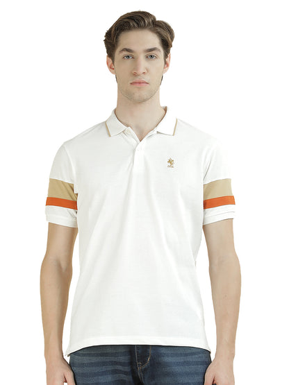 T-Shirt for Men | Breathable & Soft with Color Fastness Regular Fit Polo Neck Poly Cotton Fabric Colorblocked Pattern