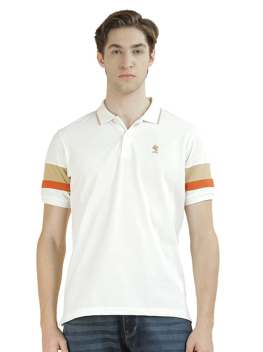 T-Shirt for Men | Breathable & Soft with Color Fastness Regular Fit Polo Neck Poly Cotton Fabric Colorblocked Pattern