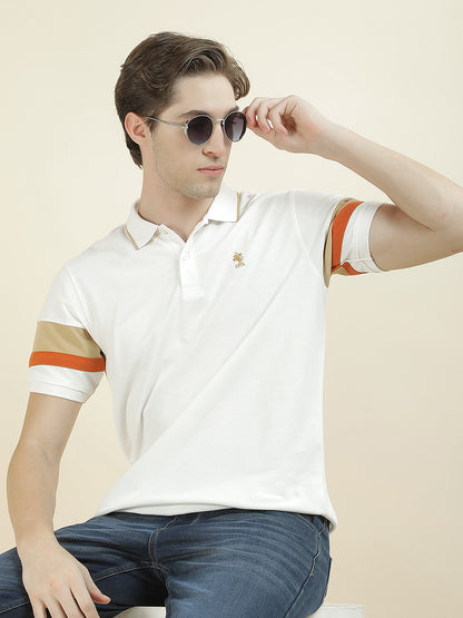 T-Shirt for Men | Breathable & Soft with Color Fastness Regular Fit Polo Neck Poly Cotton Fabric Colorblocked Pattern
